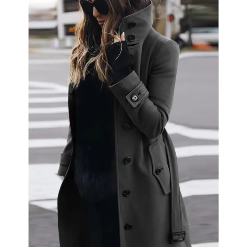 Casaco feminino outerwears outono inverno quente jaquetas femininas único breasted turn-down colarinho único breasted roupas femininas novo