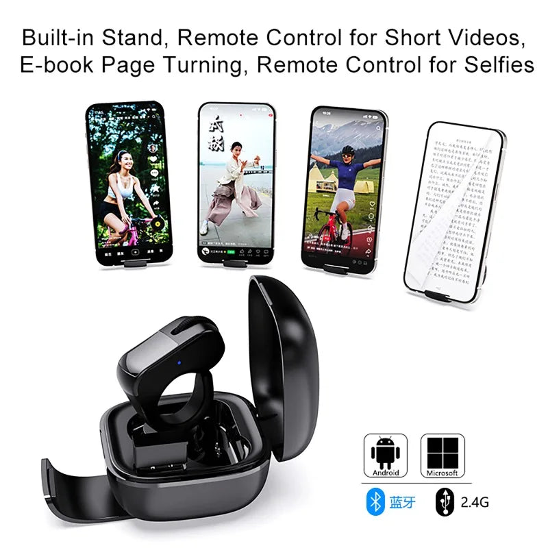 Mini Mouse Inteligente em Formato de Anel 2.4G Bluetooth Sem Fio de Modo Duplo Recarregável Compatível com Controle Remoto para Selfie, Vídeos Curtos e Comando de Voz