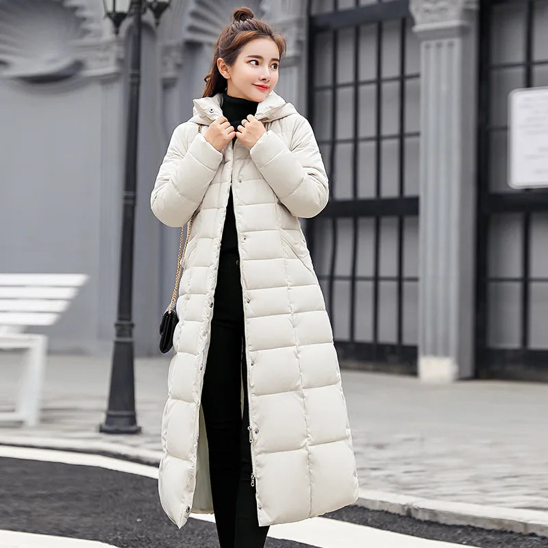 Parkas de pele com capuz acolchoado para mulheres, Engrossar casaco longo quente, jaqueta de inverno, roupas com capuz