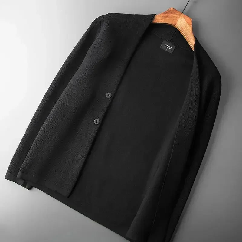 Homem roupas cor sólida negócios preto malha suéteres para homem cardigan liso sobre ajuste malha manga longa 100% malhas modo velho