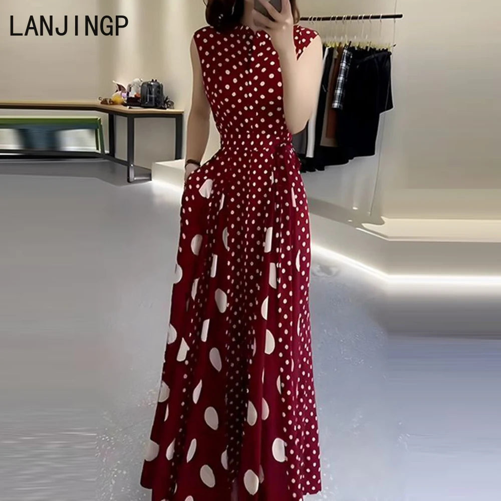Roupas femininas 2025 verão high-end café break configurações formais francesas vestido de bolinhas vermelhas feminino