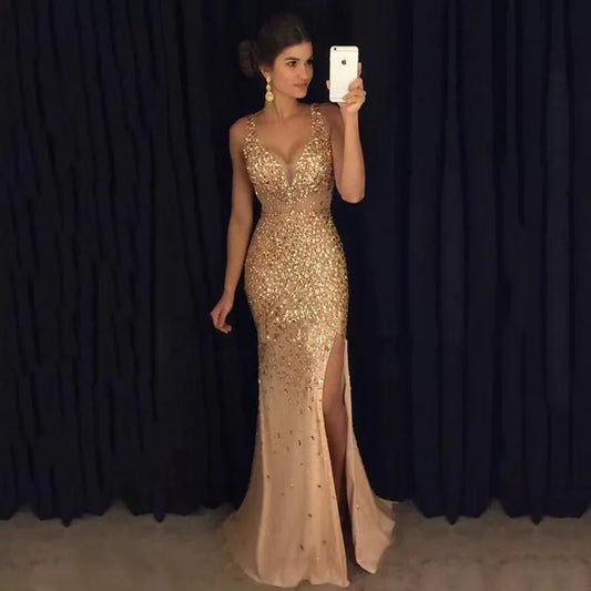 Roupas femininas vestidos longos 2025 novo estilo novo fenda bronzeamento vestido saia longa vestido de noite roupas sexy roupas femininas