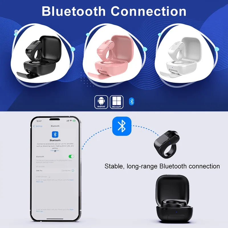 Mini Mouse Inteligente em Formato de Anel 2.4G Bluetooth Sem Fio de Modo Duplo Recarregável Compatível com Controle Remoto para Selfie, Vídeos Curtos e Comando de Voz