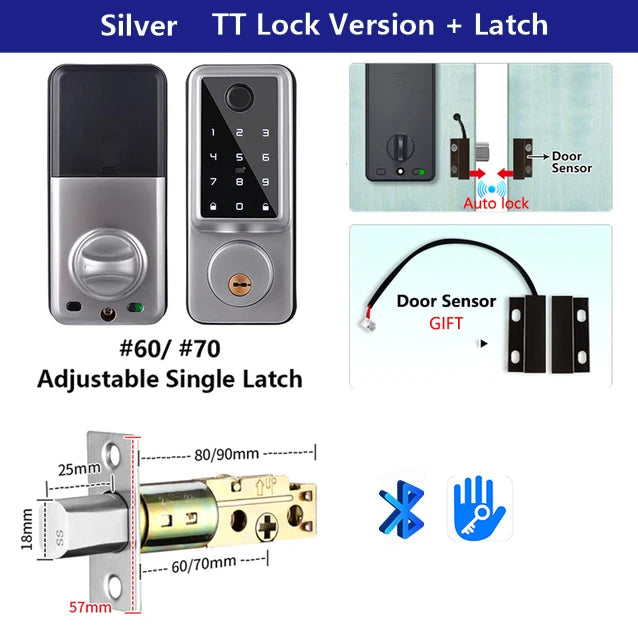 Tuya Wifi TTLock App Bloqueio Sensor de Porta de Impressão Digital Fechadura Eletronic Senha Digital Cartão IC Deadbolt Smart Door Lock Para Casa